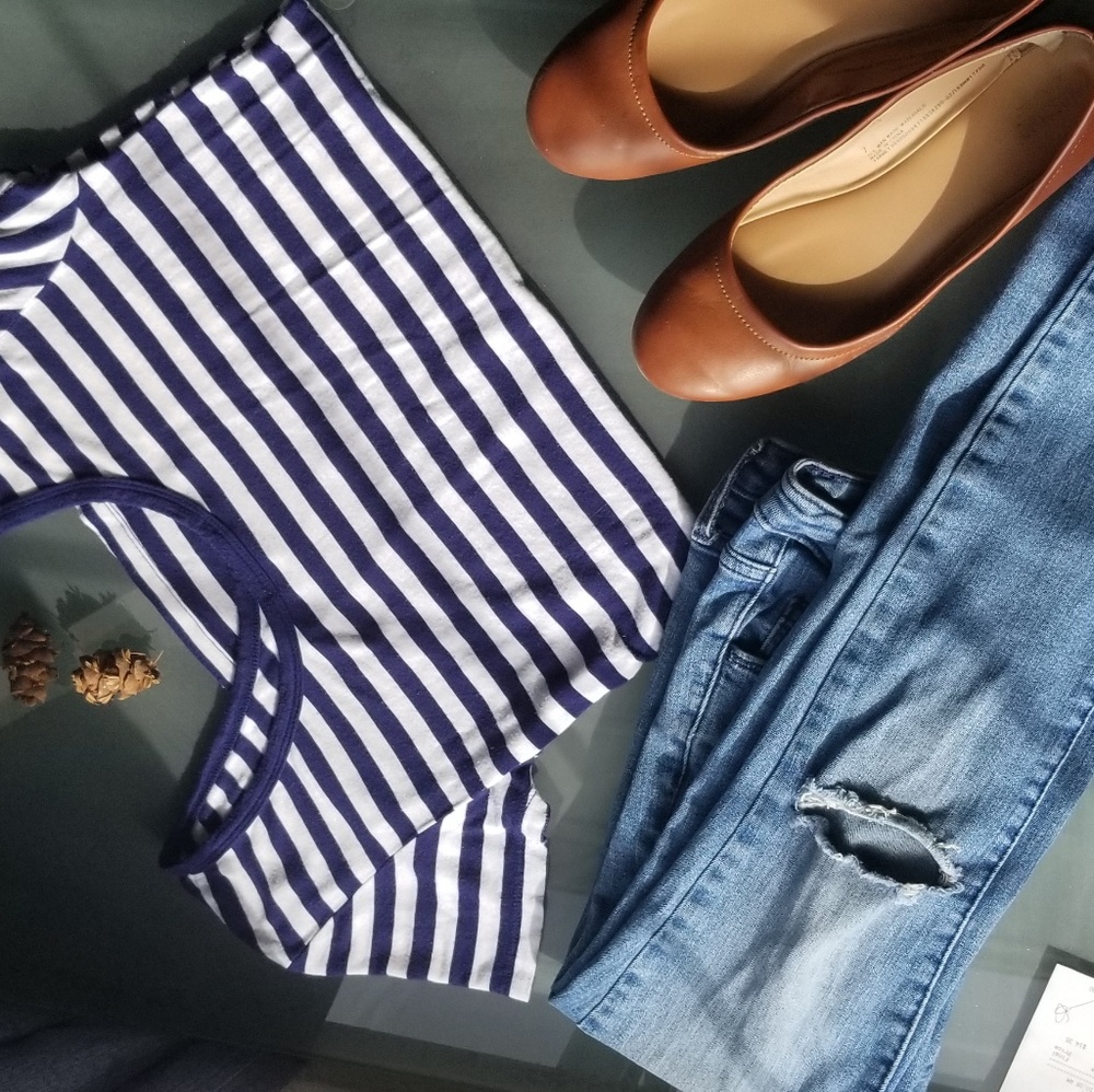 American dream women's striped tee shirt medium